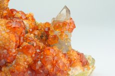 Feine Spessartin Kristalle auf Quarz