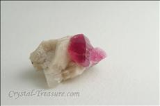 ルベライト (Rubellite) on 長石（グループ） (Feldspar)