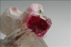 ルベライト (Rubellite) on  石英 (Quartz) with 雲母 (Mica)