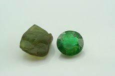 Emerald Green Kornerupine faceted & rough