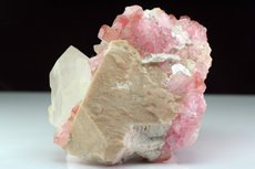 Pinkfarbige Turmalin Kristalle auf Quarz & Feldspat